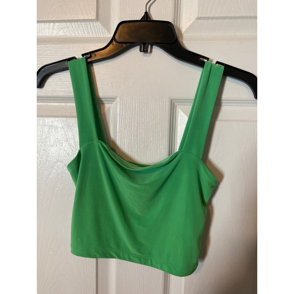 Forever 21 Womens Green‎ Square Neck Cropped Tank Top Small Sleeveless Stretch